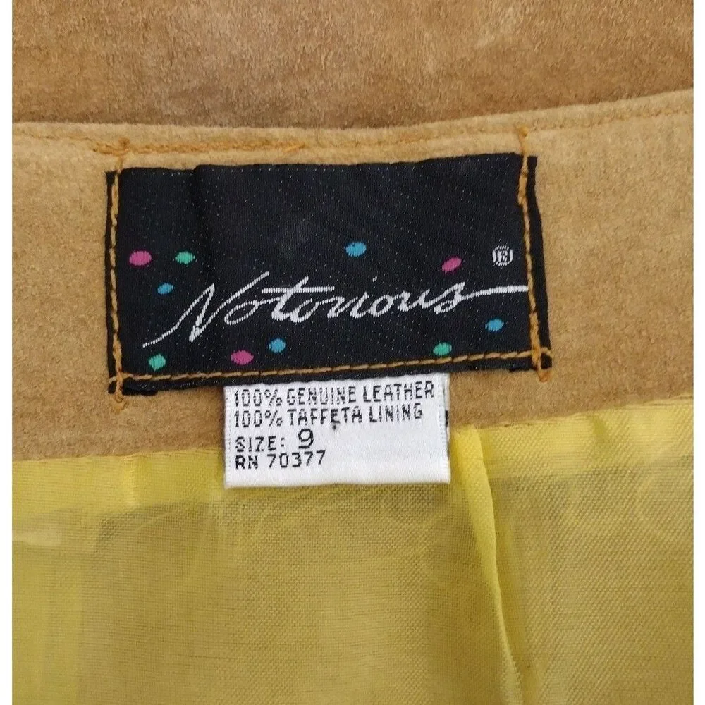 Vintage 80s Gold Suede Leather Belted Short Mini Pencil Skirt Size S/M